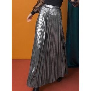 Metallic Pleated Maxi Skirt